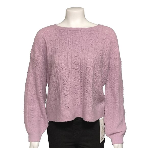 Hippie Rose Juniors' Crewneck Pointelle-Knit Sweater - Lilac Moon - Picture 1 of 4